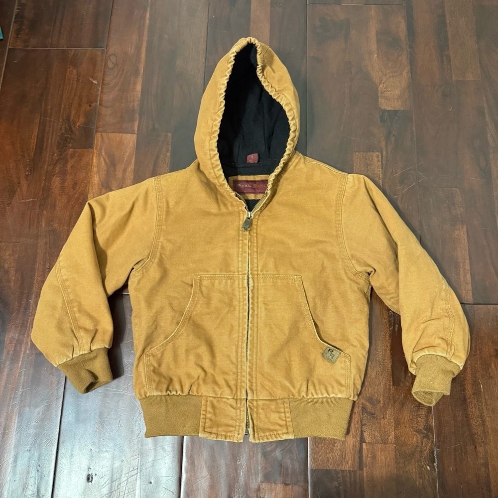 Real Ranch Tan Brown Cheyenne Jacket Youth Size Small Cotton Canvas Hooded